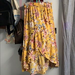 Yellow floral high low skirt
